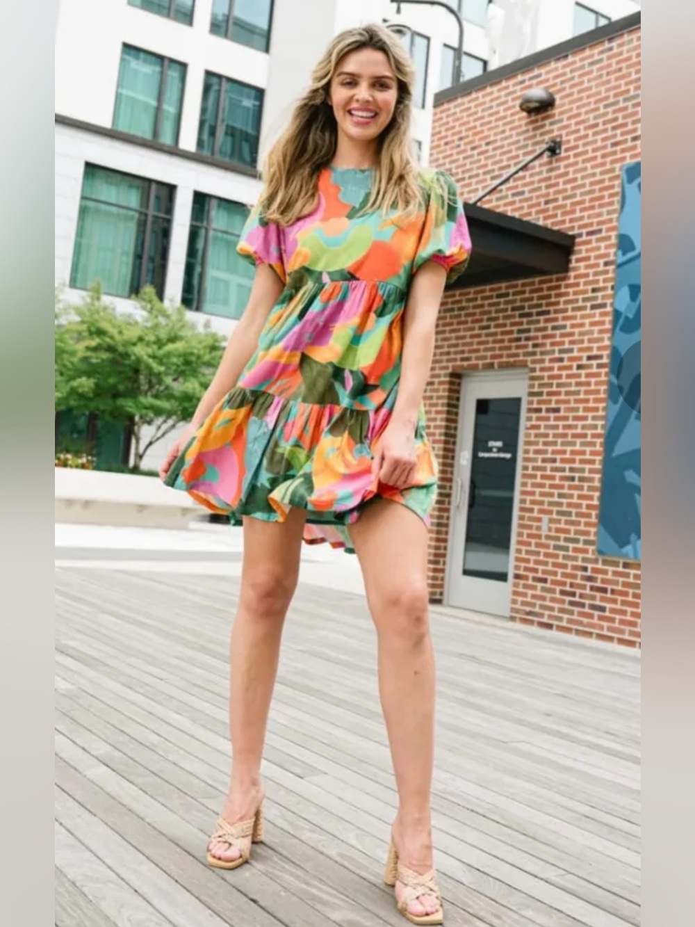 Briton Court Floral Indie Feminine Boho Tiered Cotton Lucy Mini Dress Size M